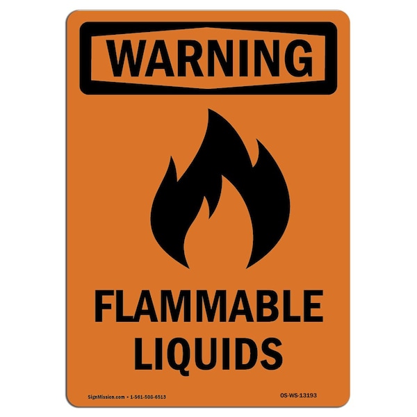 Safety Sign, OSHA WARNING, 5" Height, Flammable Liquids, Portrait, 10PK